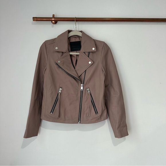 NEW All Saints Dalby Pink Leather Moto Biker Jacket - Picture 4 of 8